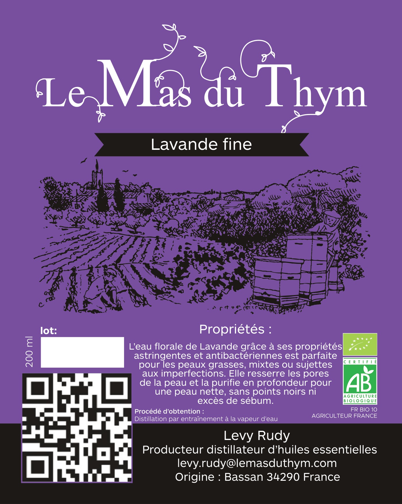 Étiquette originale — Eau florale de lavande fine