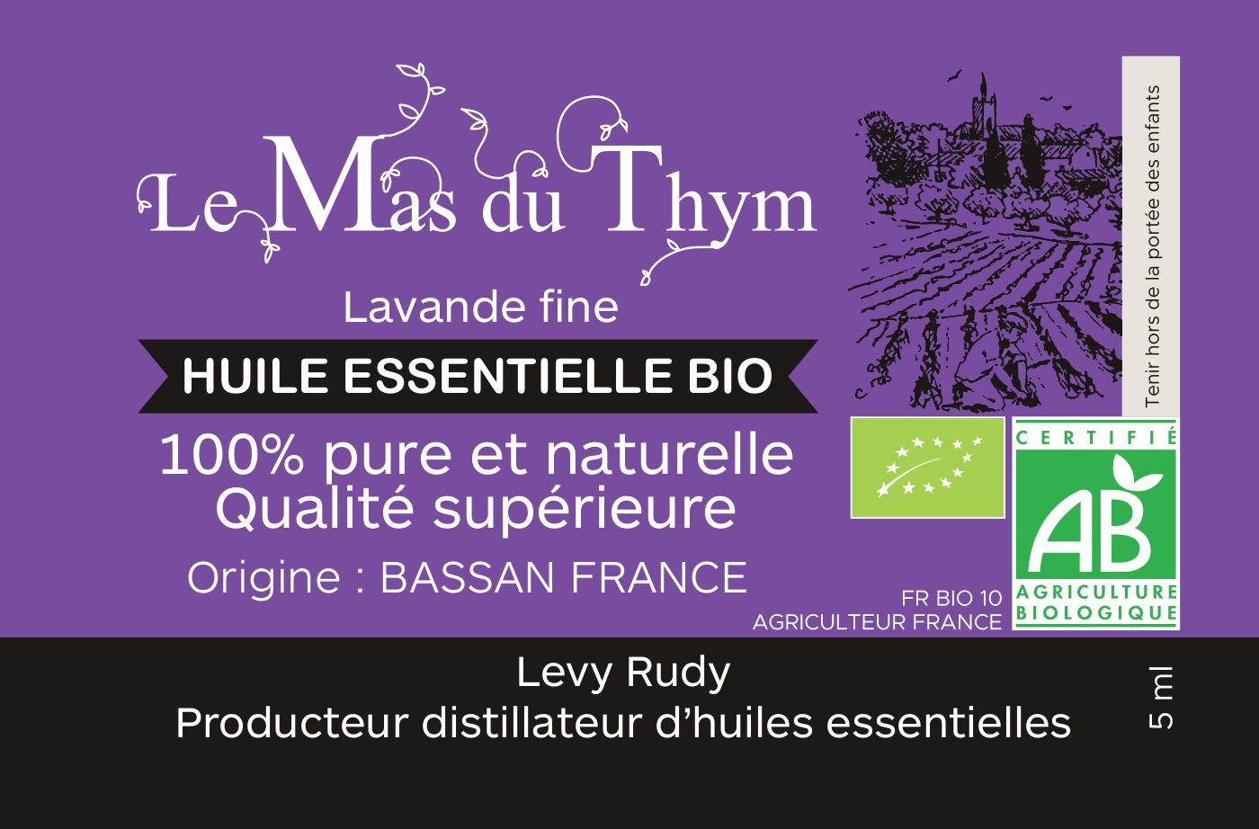 Étiquette originale — Huile essentielle de lavande fine