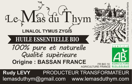 Étiquette originale — Huile essentielle de thym à linalol